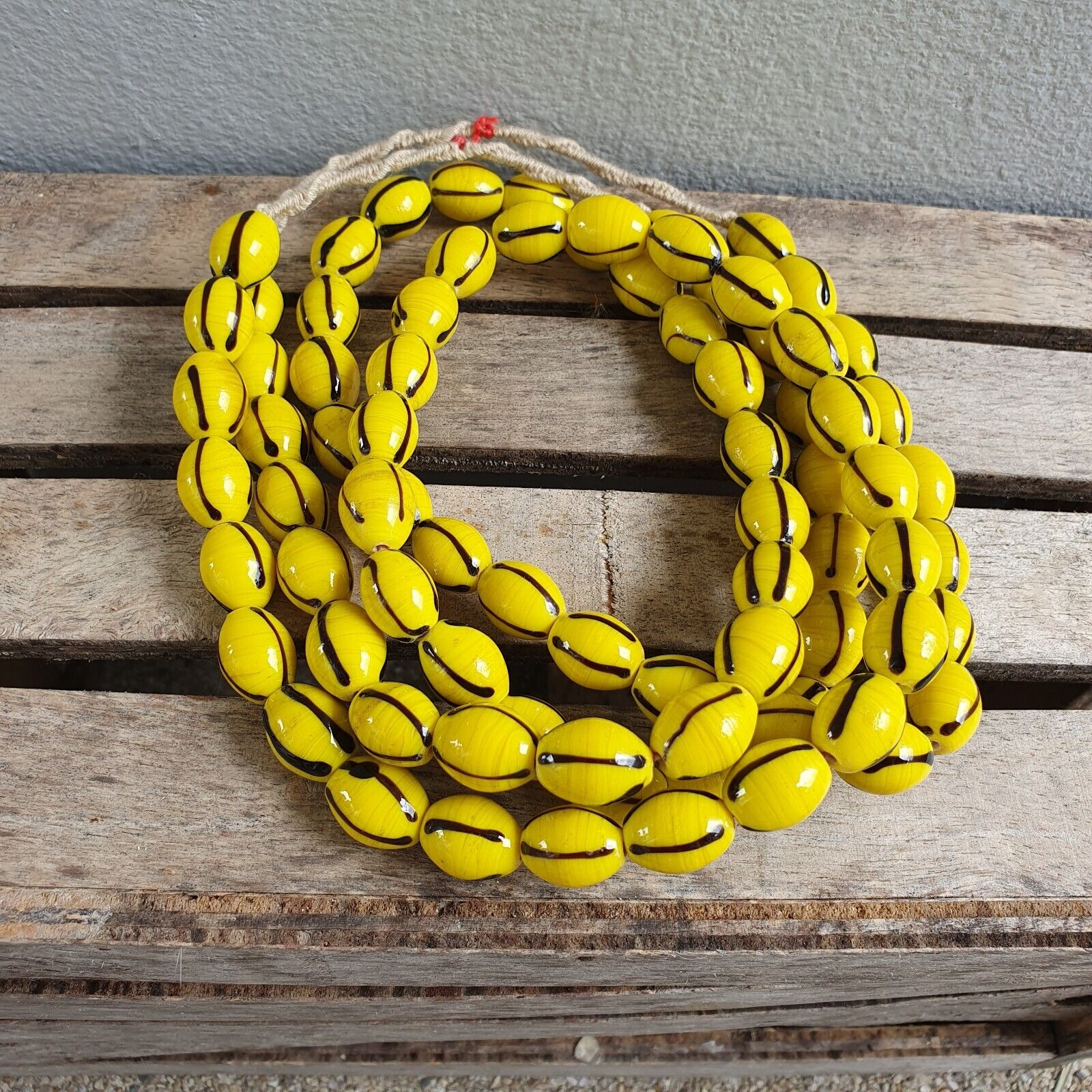 Stunning vintage Glass beads Veneraano Yellow Black Stripes beads Necklaces