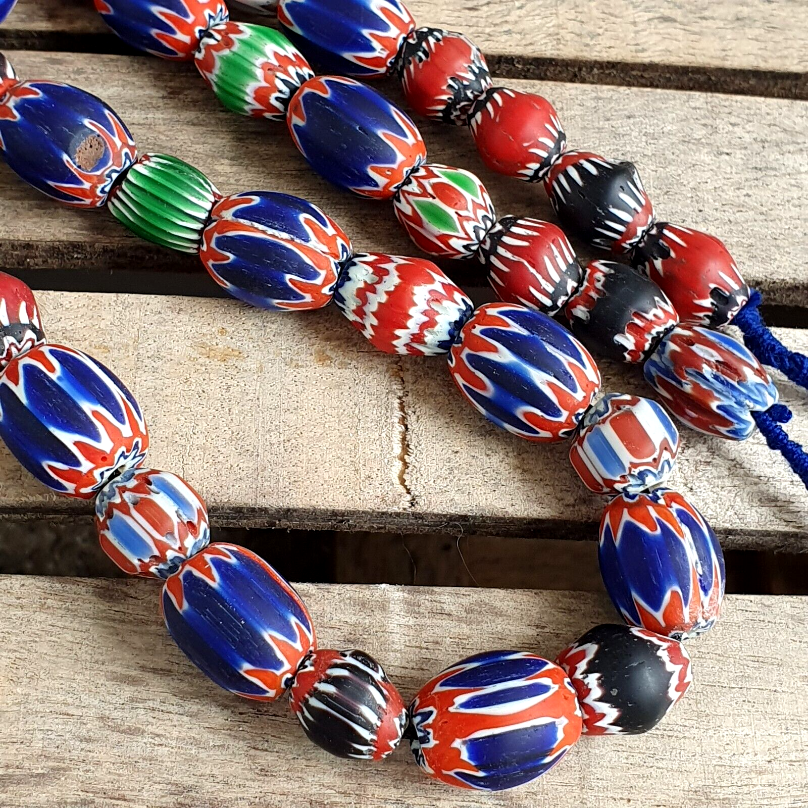 Antique Venetian inspired Trade Multi color Chevron Beads Long Strand