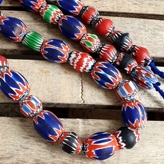 Antique Venetian inspired Trade Multi color Chevron Beads Long Strand