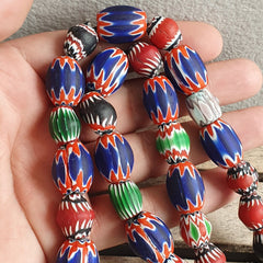Antique Venetian inspired Trade Multi color Chevron Beads Long Strand