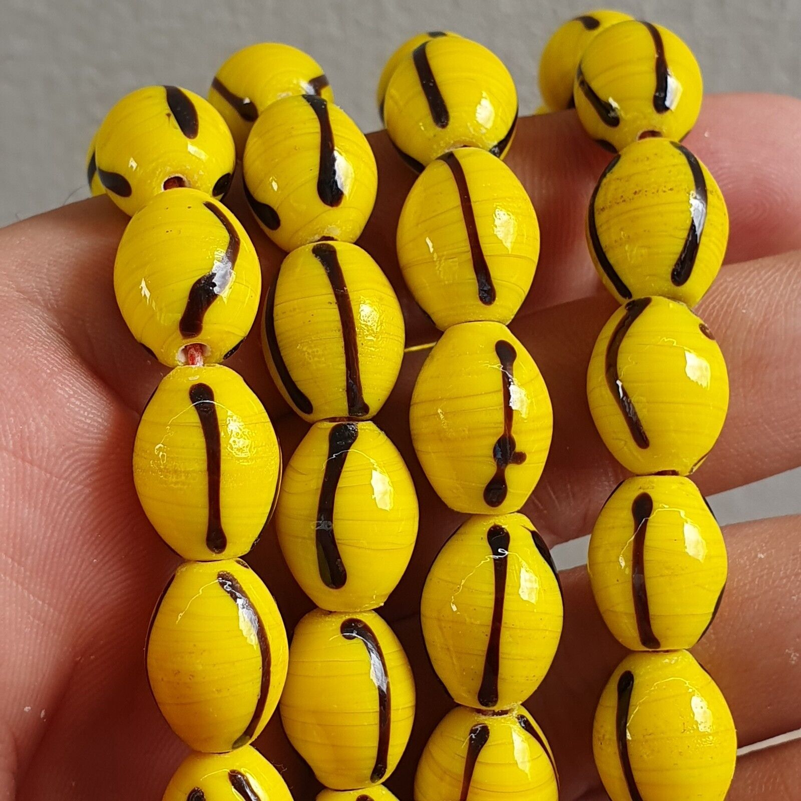 Stunning vintage Glass beads Veneraano Yellow Black Stripes beads Necklaces