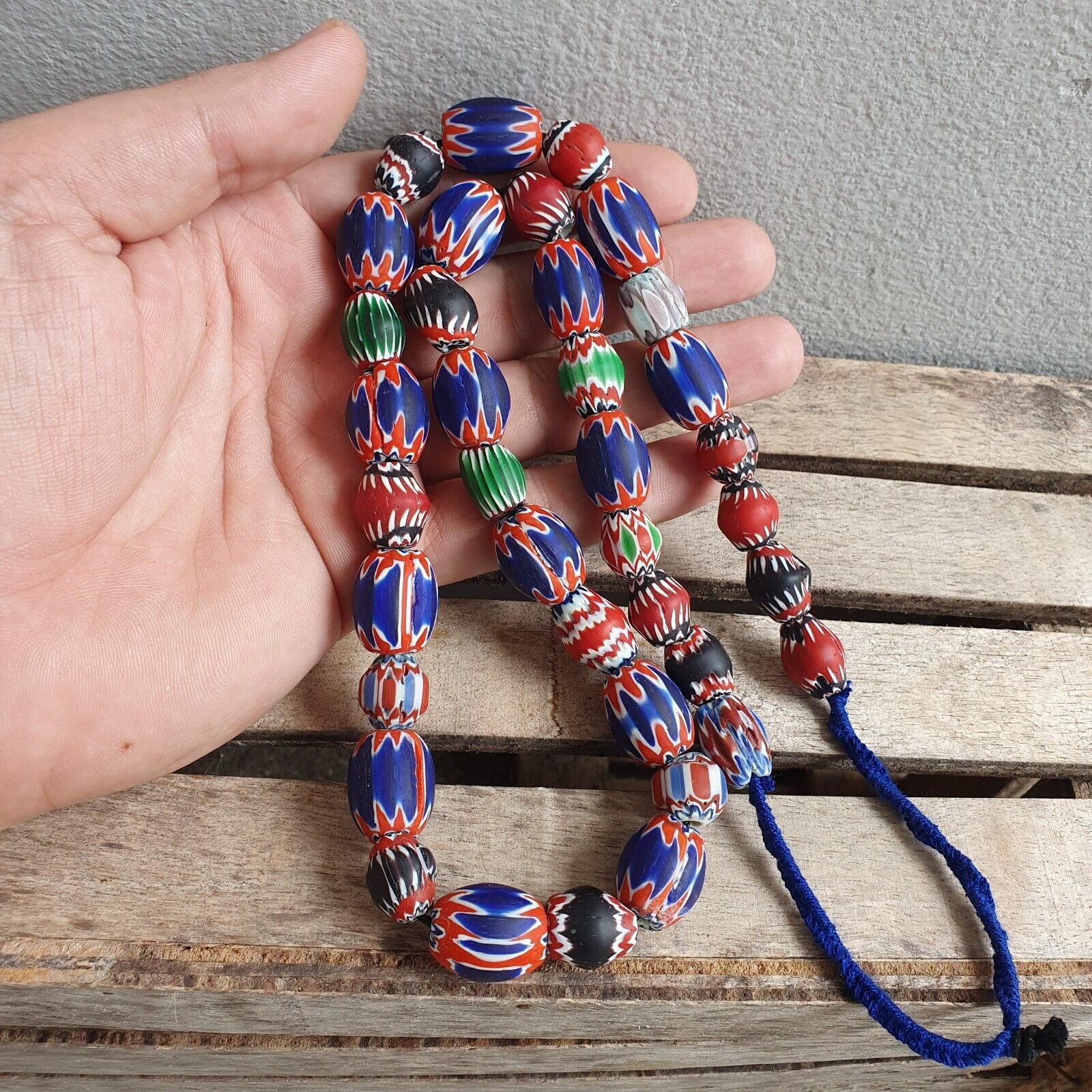 Antique Venetian inspired Trade Multi color Chevron Beads Long Strand