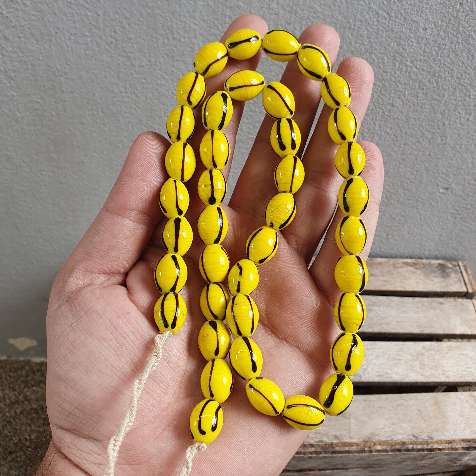 Stunning vintage Glass beads Veneraano Yellow Black Stripes beads Necklaces