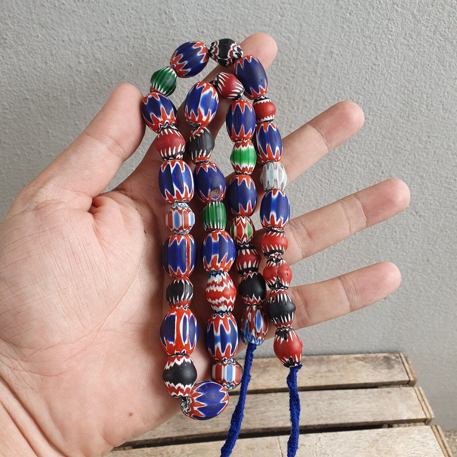 Antique Venetian inspired Trade Multi color Chevron Beads Long Strand