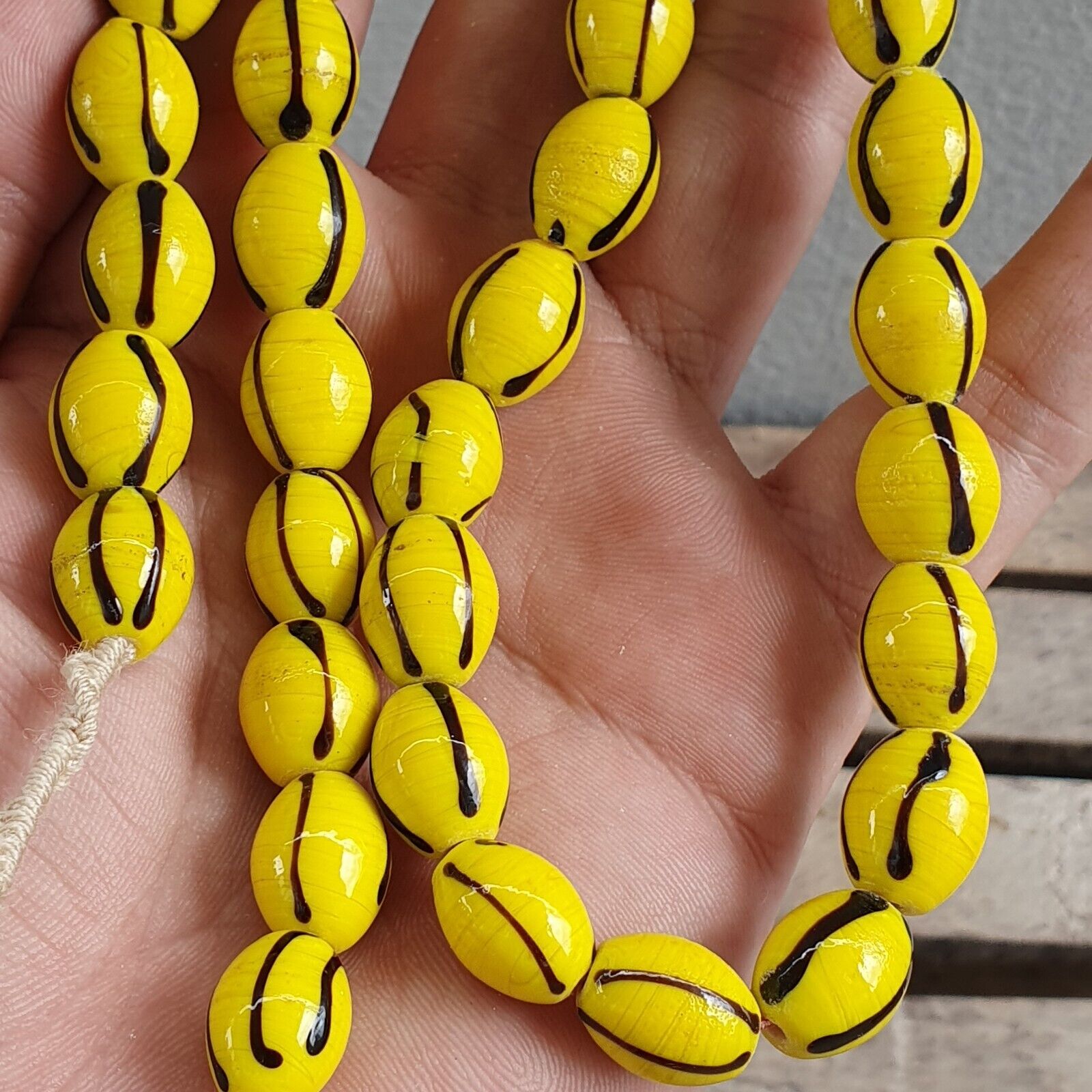 Stunning vintage Glass beads Veneraano Yellow Black Stripes beads Necklaces