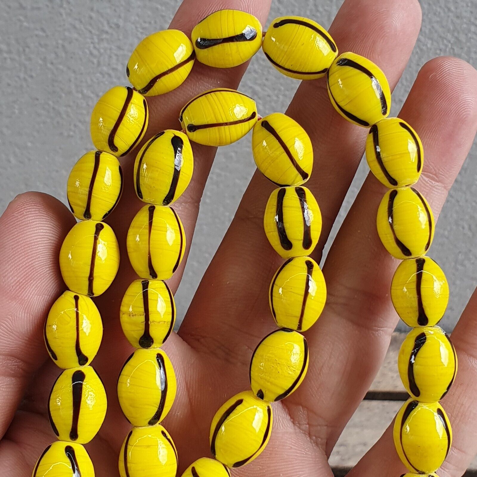 Stunning vintage Glass beads Veneraano Yellow Black Stripes beads Necklaces