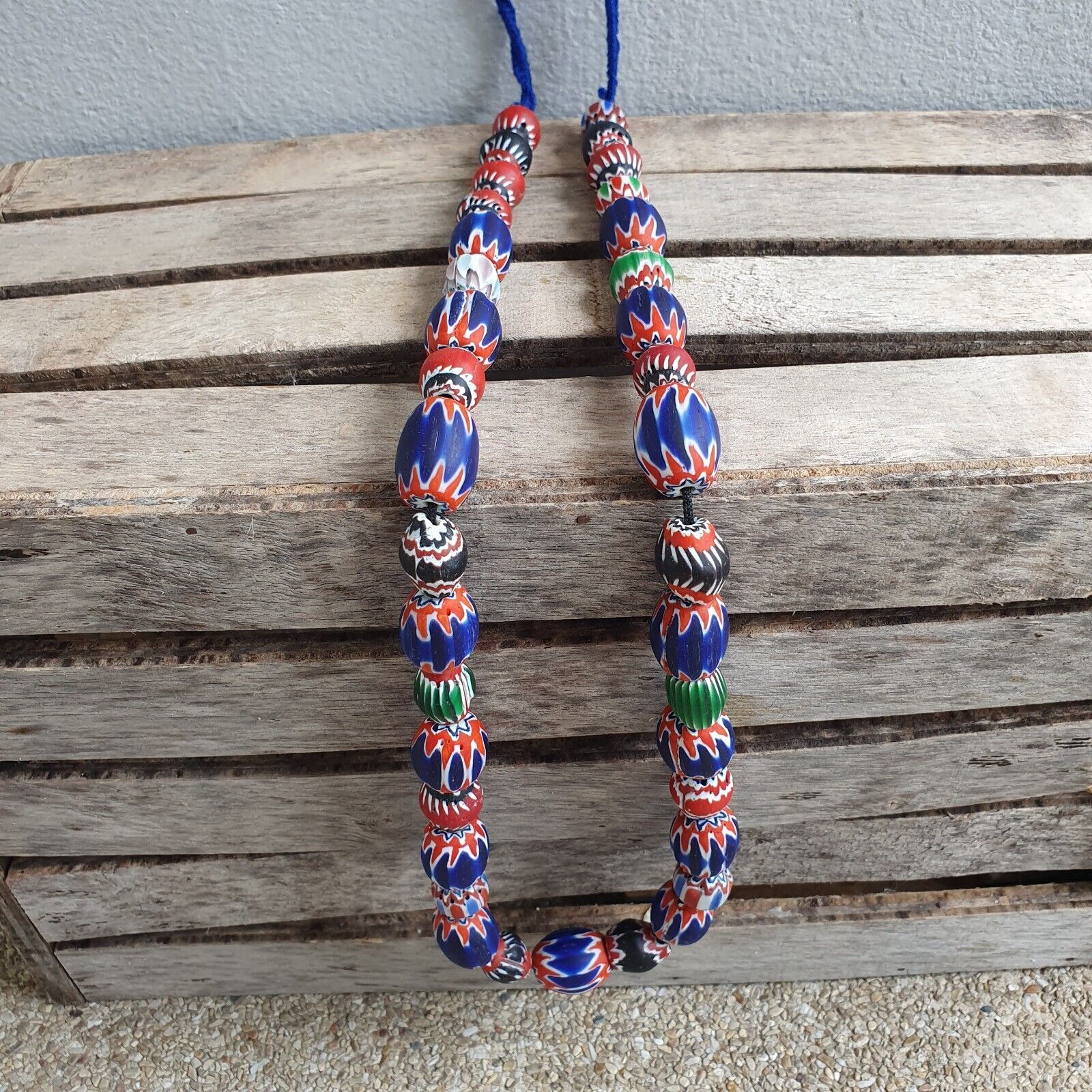 Antique Venetian inspired Trade Multi color Chevron Beads Long Strand