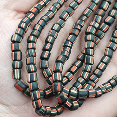 Lot 2 Strands OLD AFRICAN Black Red White Stripes GLASS BEADS Vintage Strands