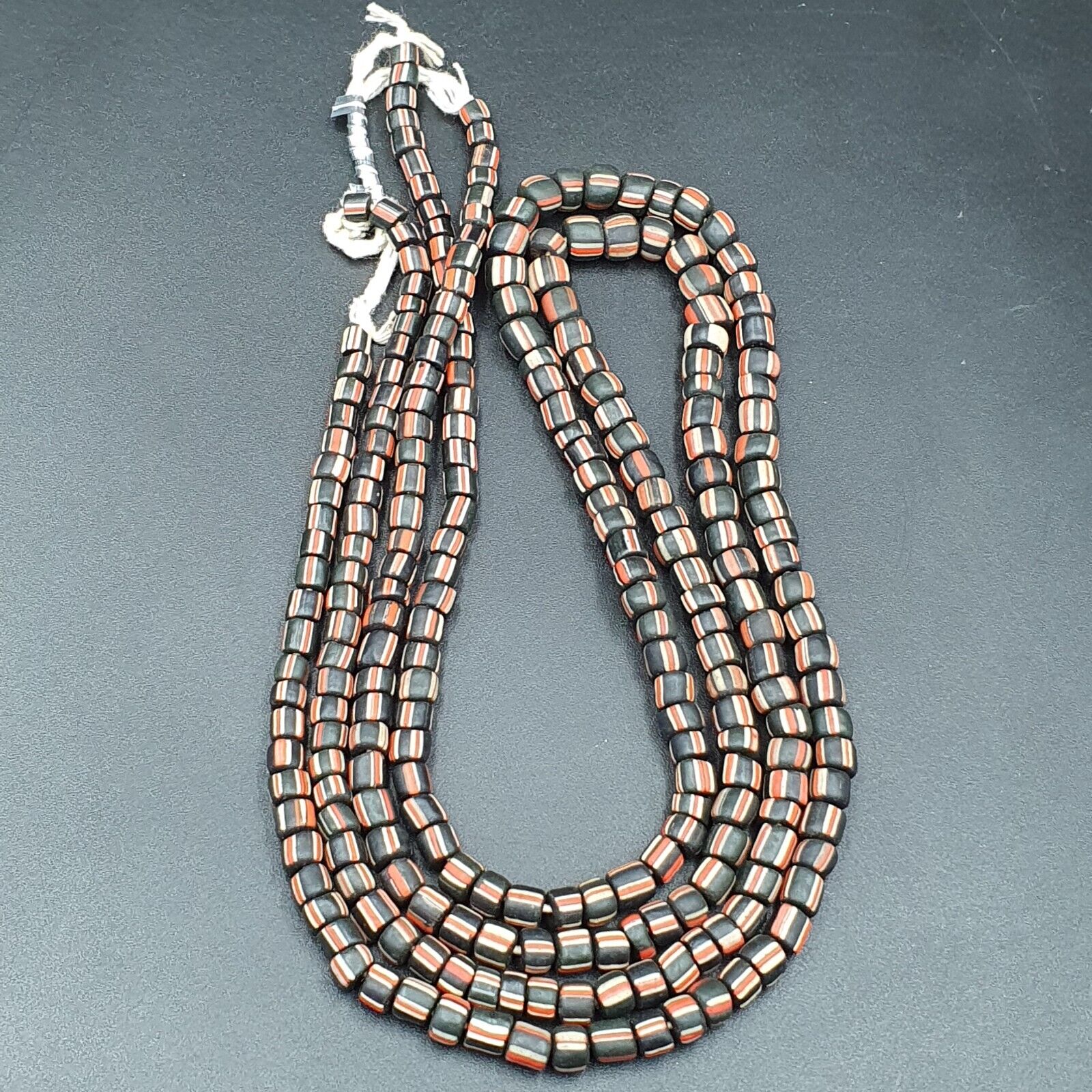 Lot 2 Strands OLD AFRICAN Black Red White Stripes GLASS BEADS Vintage Strands