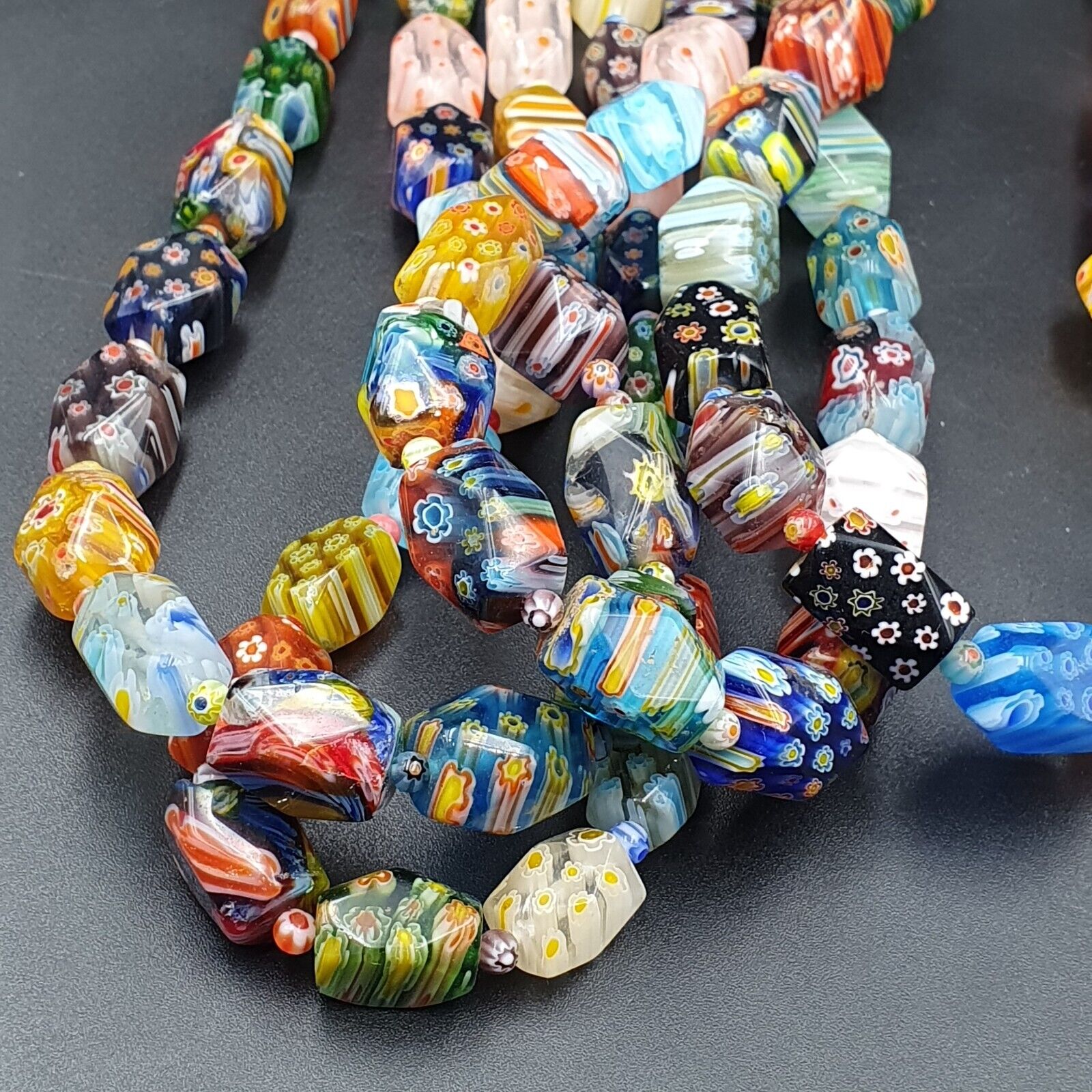 Lot Vintage Venetian Murano Millefiori Glass Beaded 4 Necklaces
