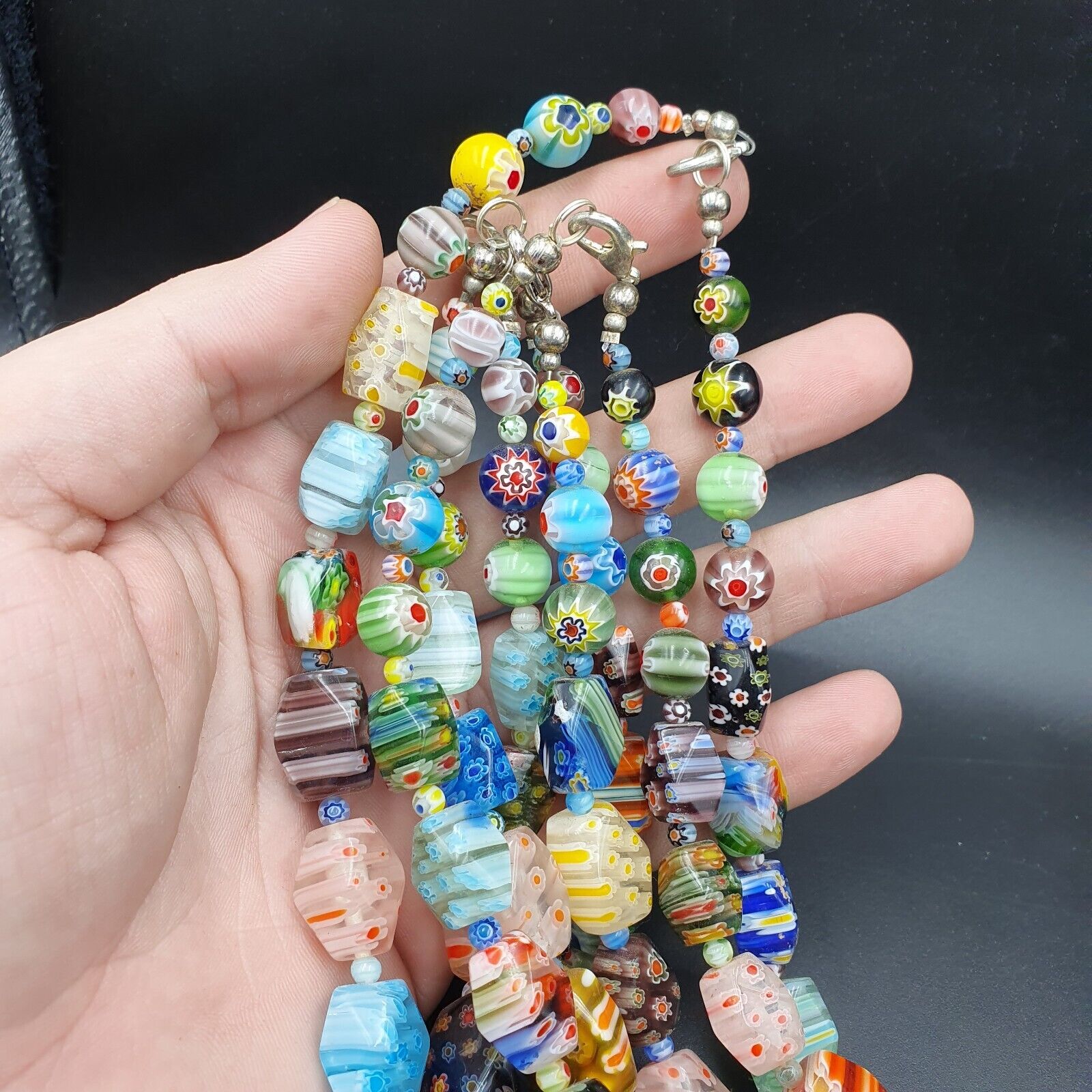 Lot Vintage Venetian Murano Millefiori Glass Beaded 4 Necklaces