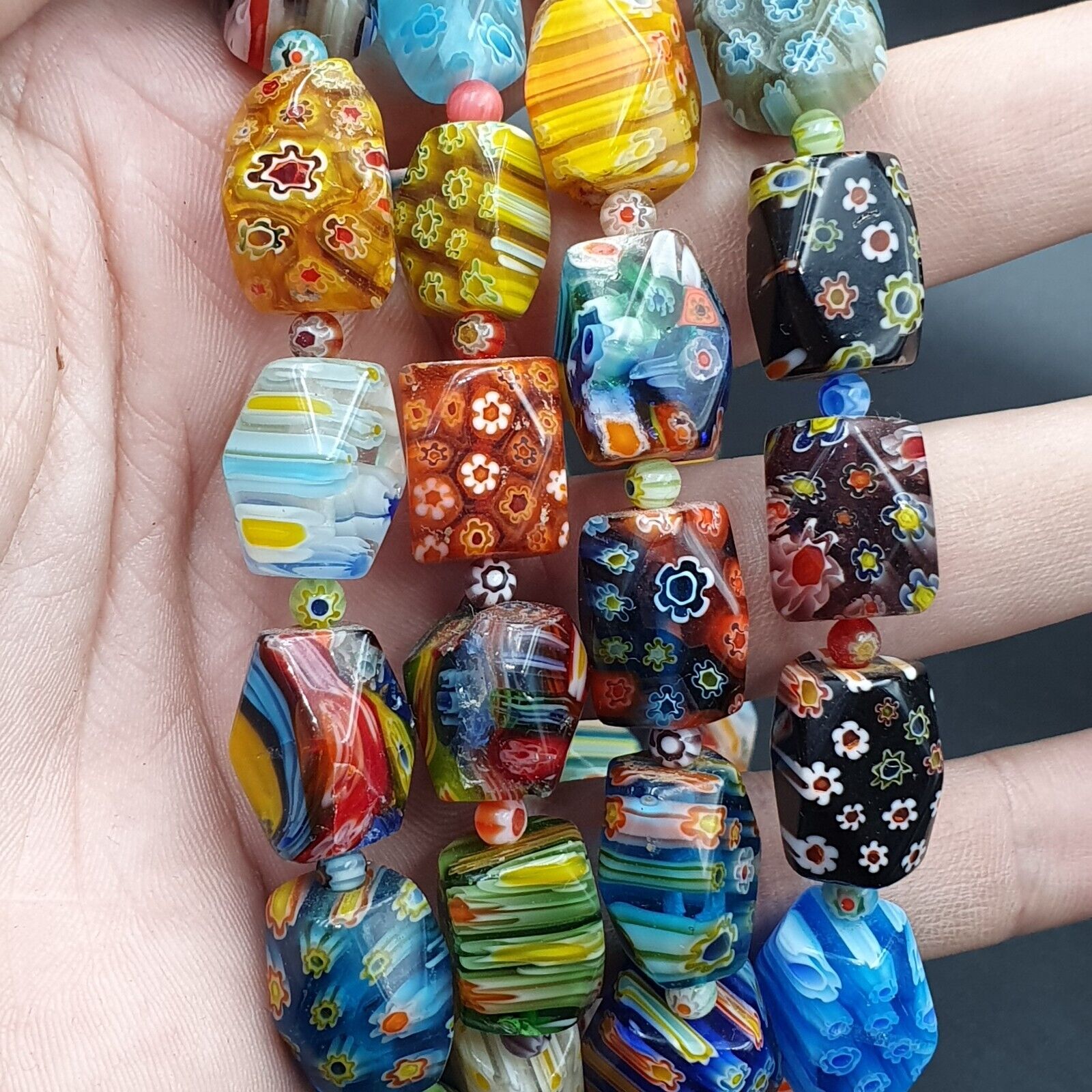 Lot Vintage Venetian Murano Millefiori Glass Beaded 4 Necklaces