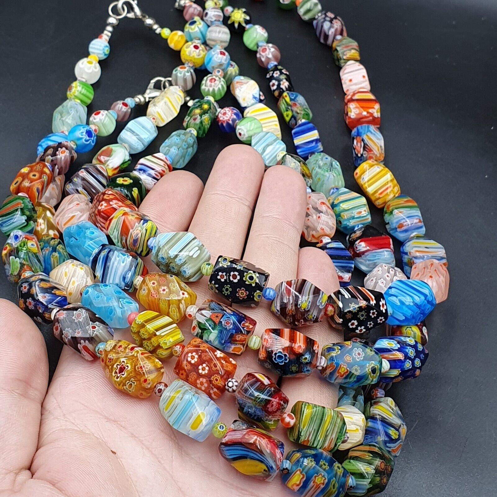 Lot Vintage Venetian Murano Millefiori Glass Beaded 4 Necklaces