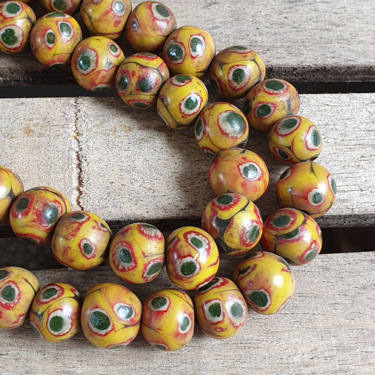 Antique Hundred Eyes Yellow Gabri Style Glass beads Necklaces