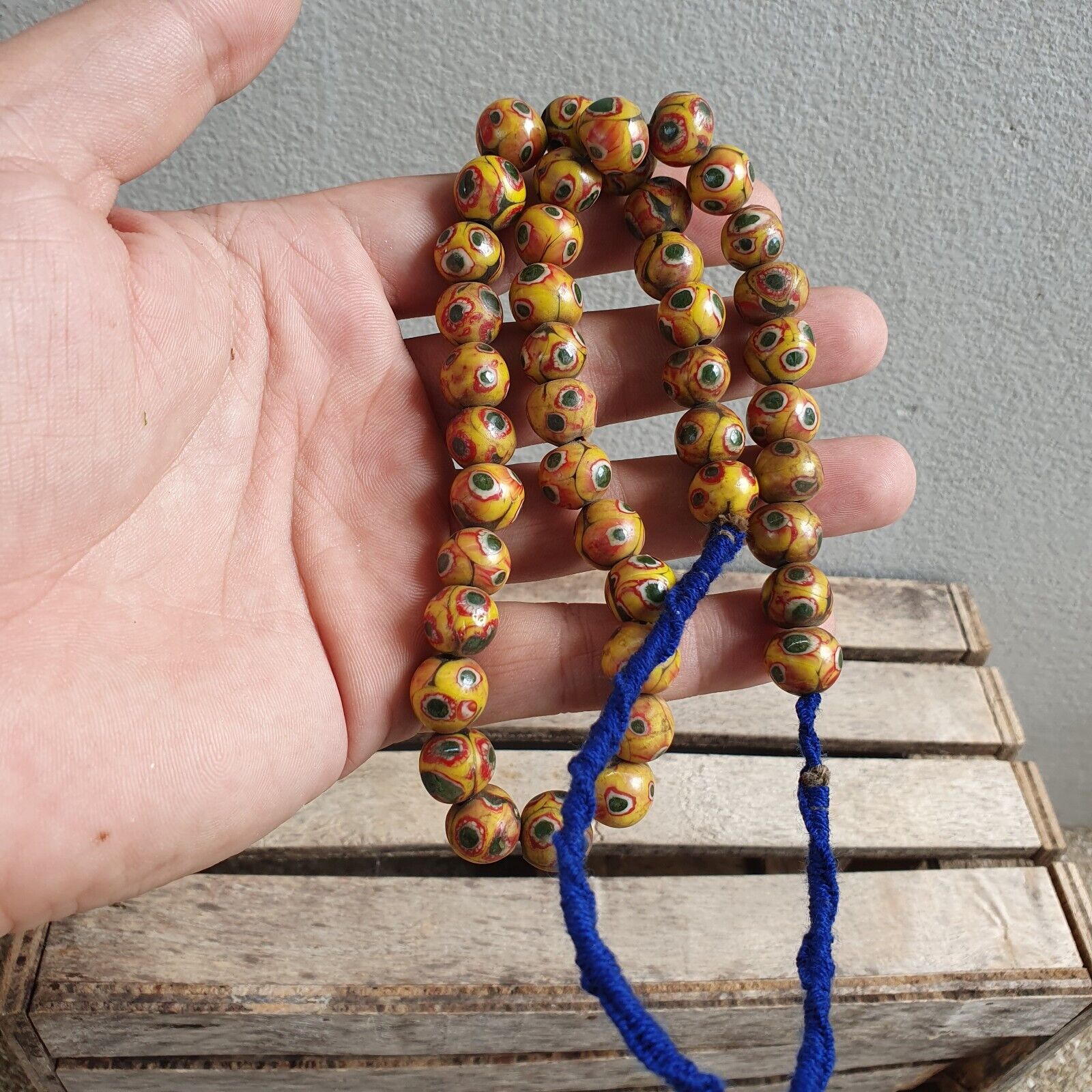 Antique Hundred Eyes Yellow Gabri Style Glass beads Necklaces