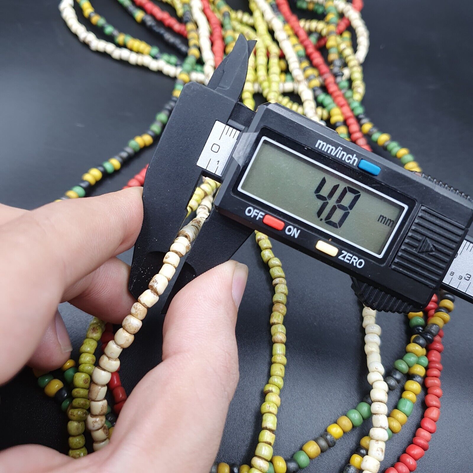 Lot 5 Strands OLD AFRICAN Black Red White green GLASS BEADS Extra Long Strands