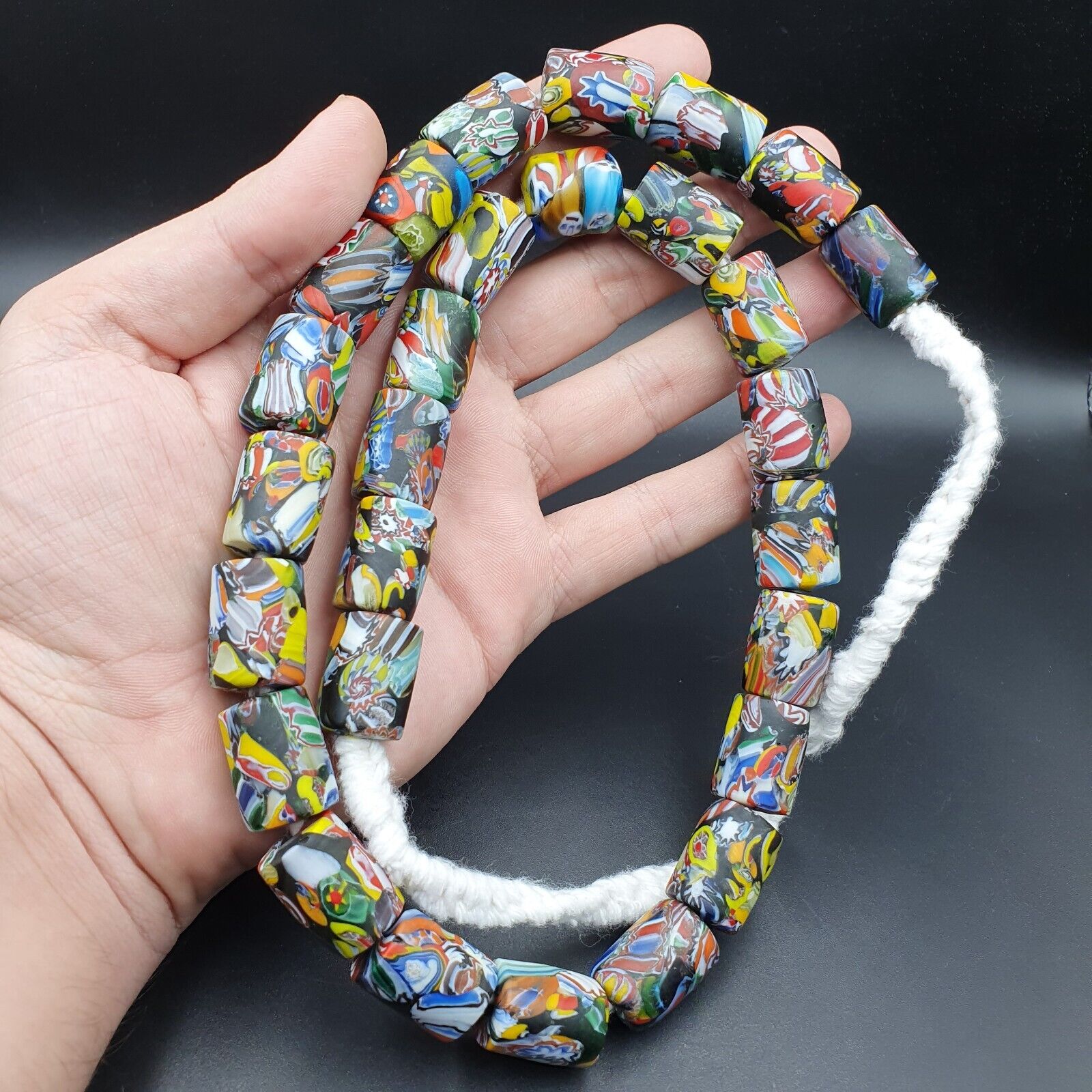 Beautiful Vintage trade Glass Beads Beaded Necklace 20x15mm