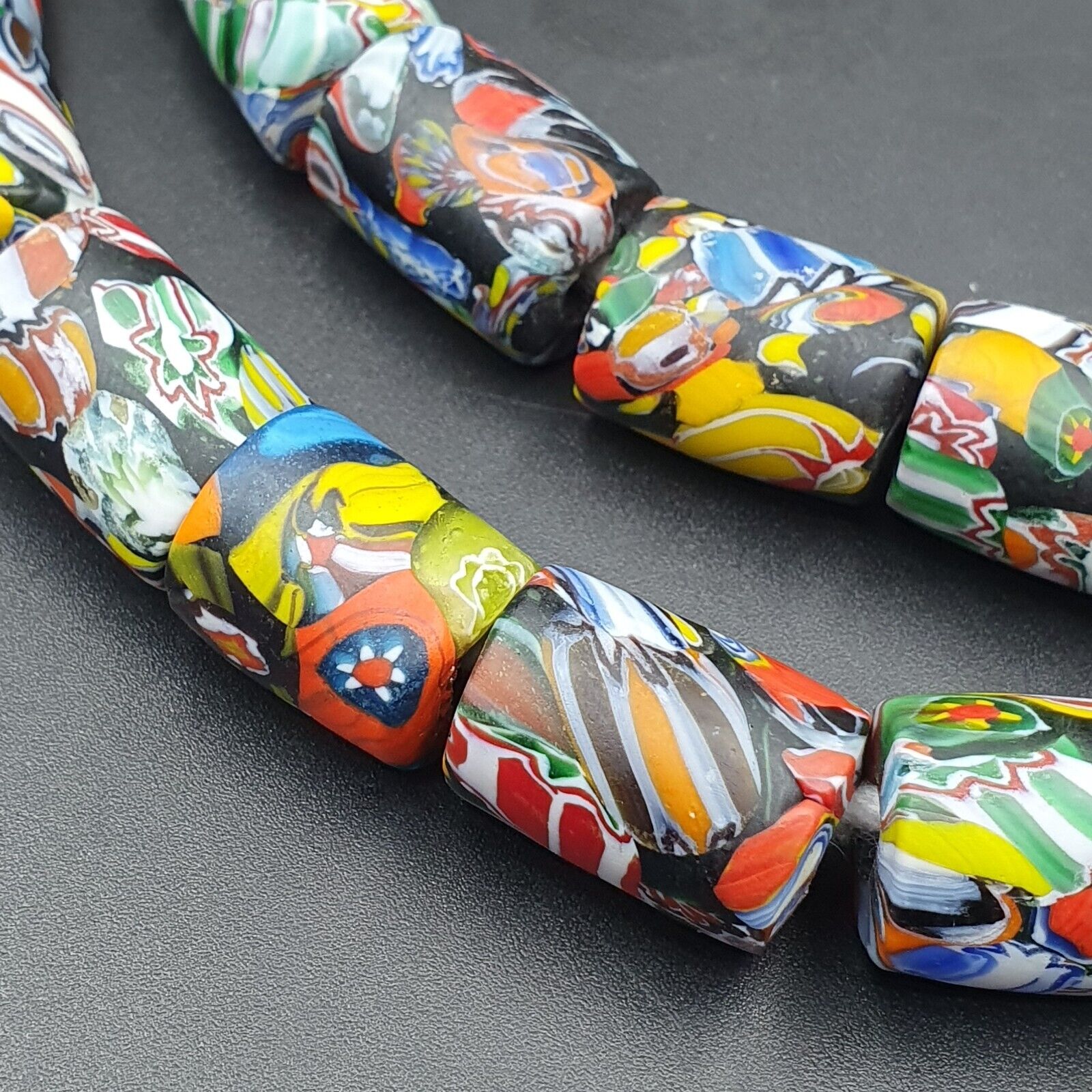 Beautiful Vintage trade Glass Beads Beaded Necklace 20x15mm