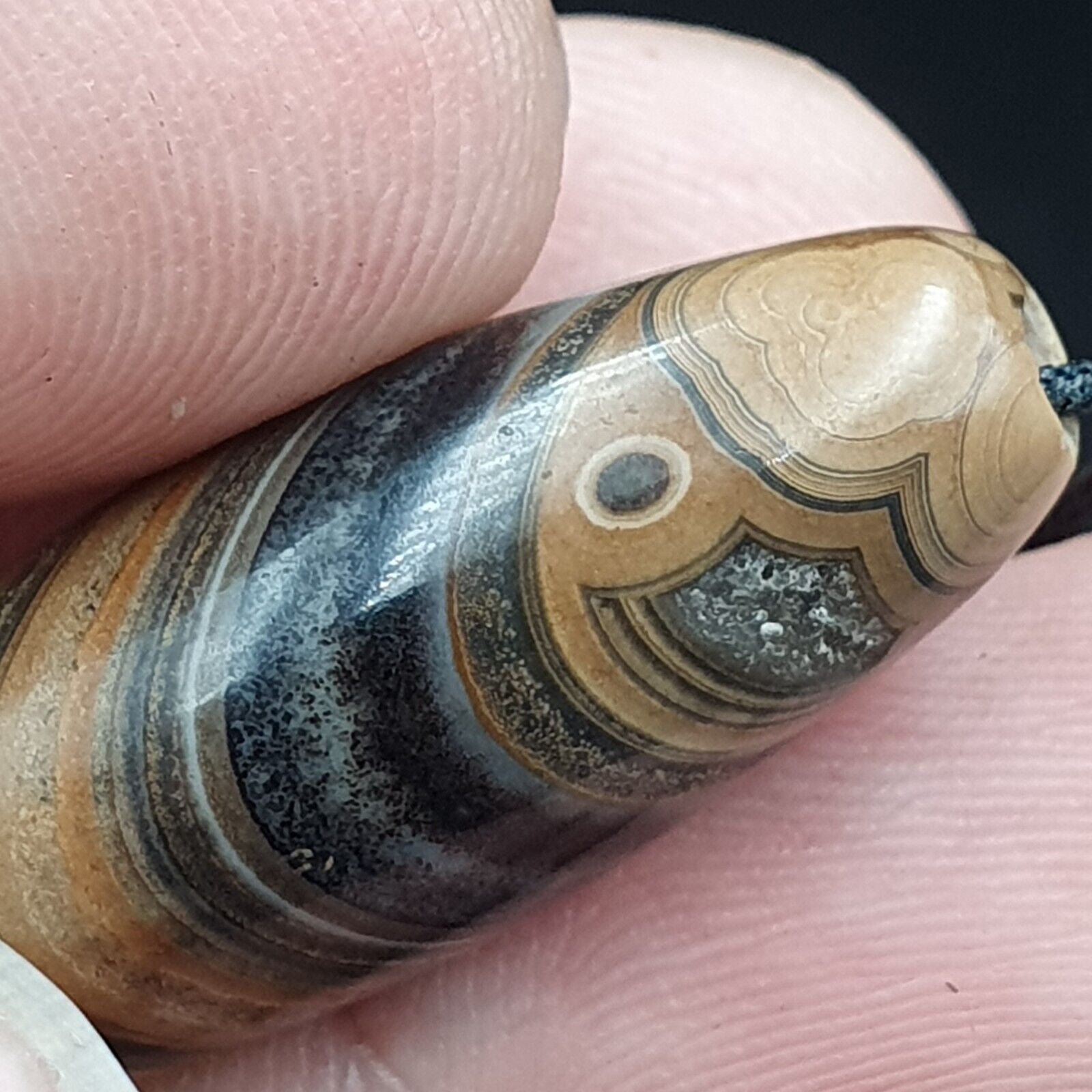 Agate Bead Vintage Himalayan Indo Tibetan Eye pattern Bead #5