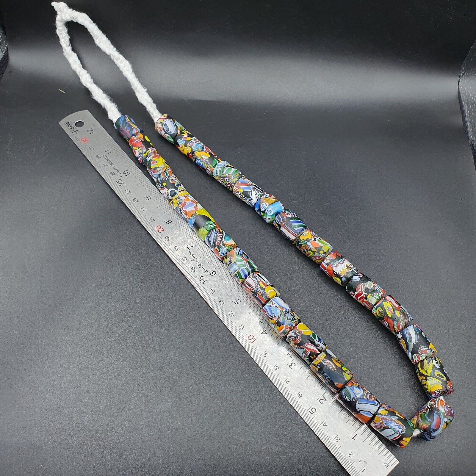 Beautiful Vintage trade Glass Beads Beaded Necklace 20x15mm