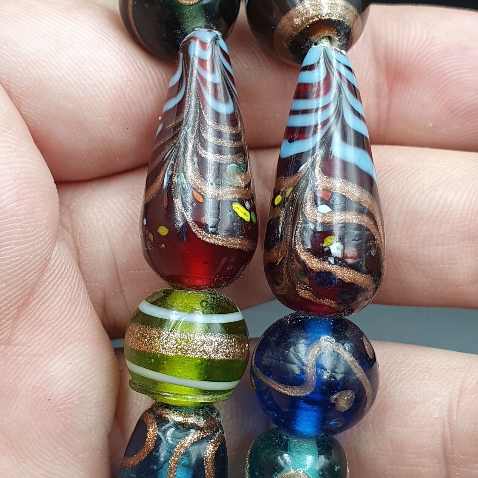 Fantastic Vintage Wedding Cake Aventurine Glass Beads Necklace