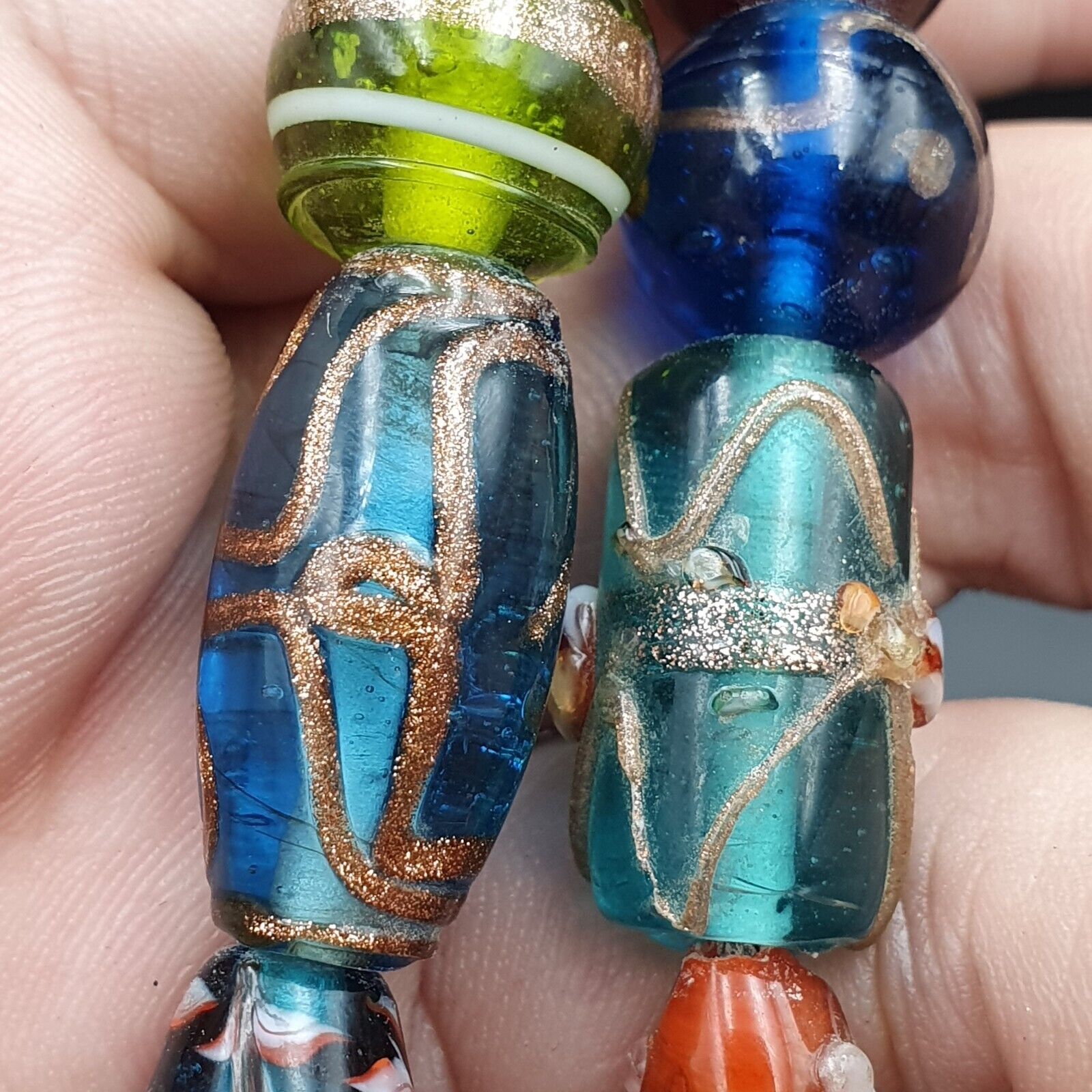 Fantastic Vintage Wedding Cake Aventurine Glass Beads Necklace