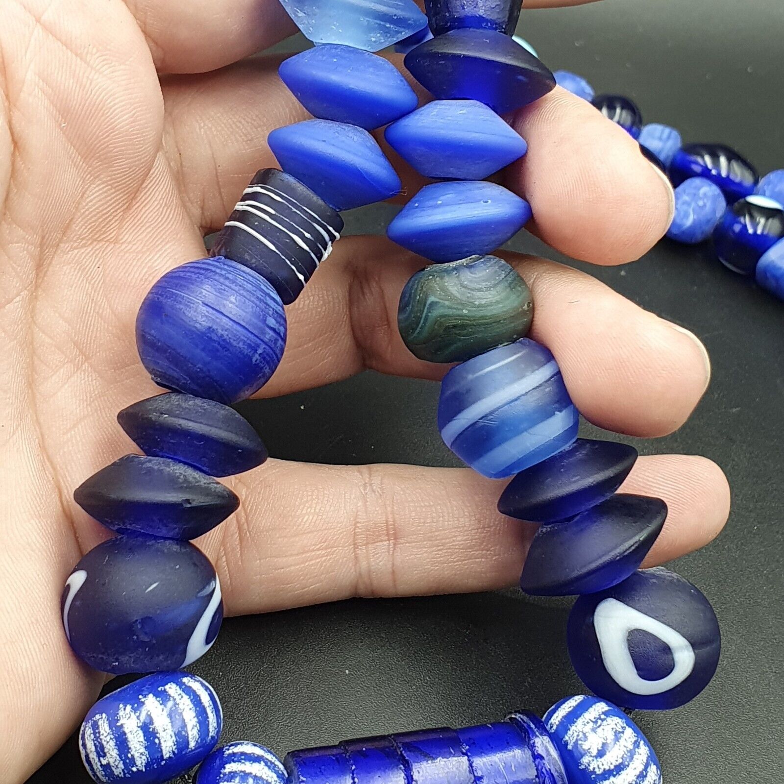 Mix Lot Vintage Cobalt Blue Evil Eye Glass Beads Beaded Necklace