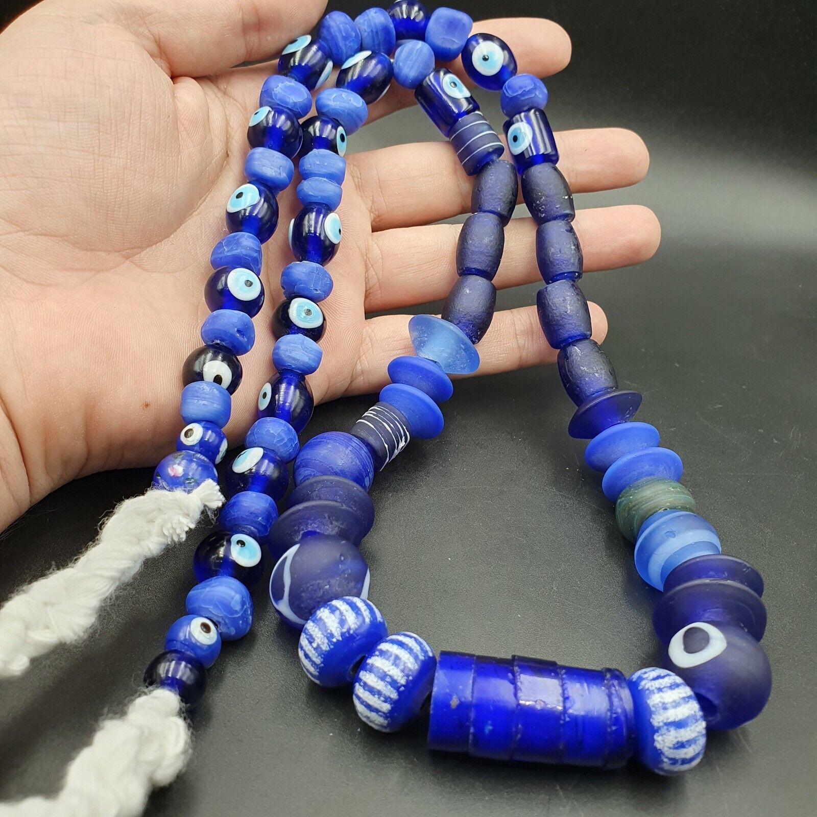 Mix Lot Vintage Cobalt Blue Evil Eye Glass Beads Beaded Necklace