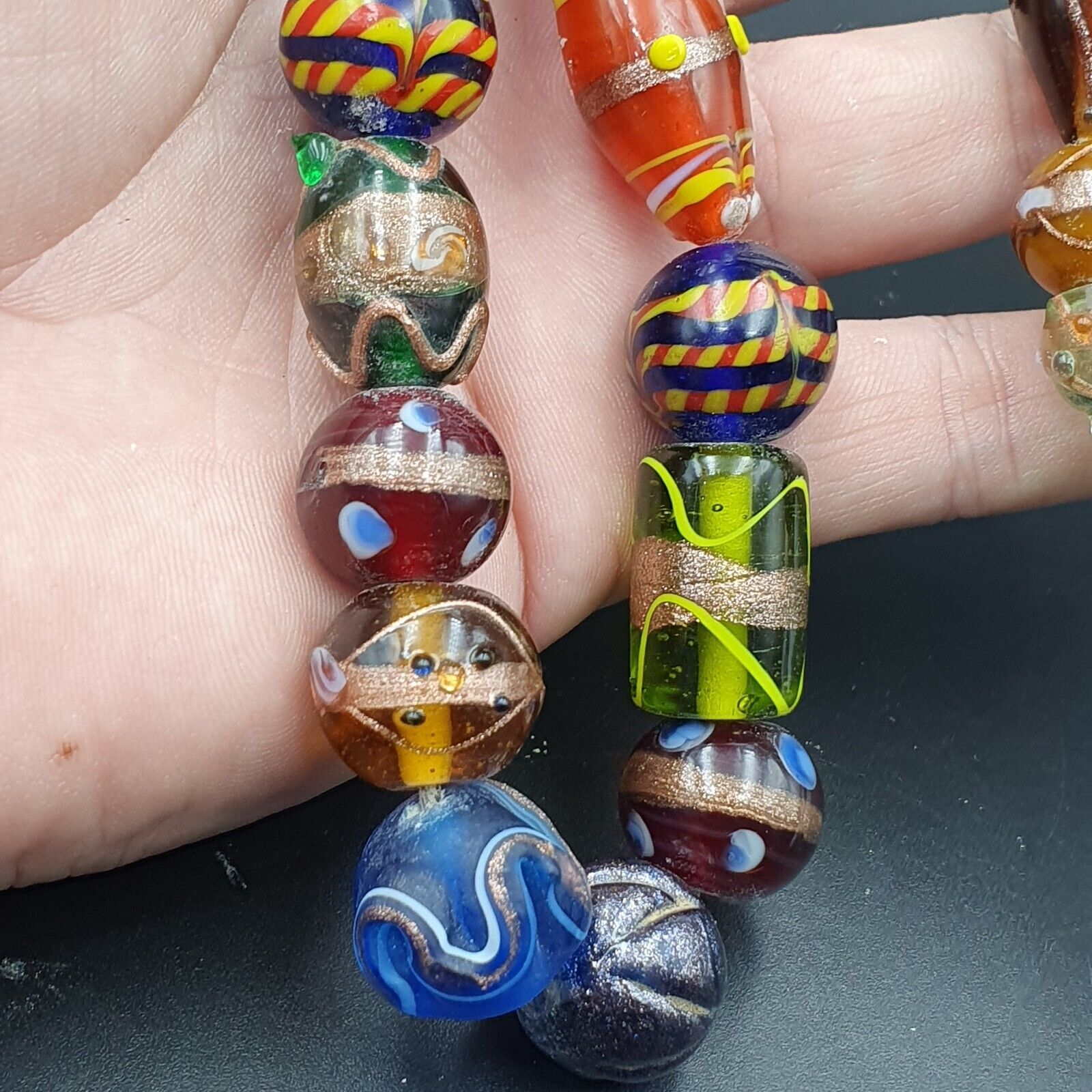 Fantastic Vintage Wedding Cake Aventurine Glass Beads Necklace