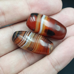 Very Rare Patterns 2 Red Agate Beads Vintage Himalayan Indo Tibetan Beads #3