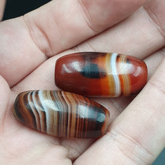 Very Rare Patterns 2 Red Agate Beads Vintage Himalayan Indo Tibetan Beads #3