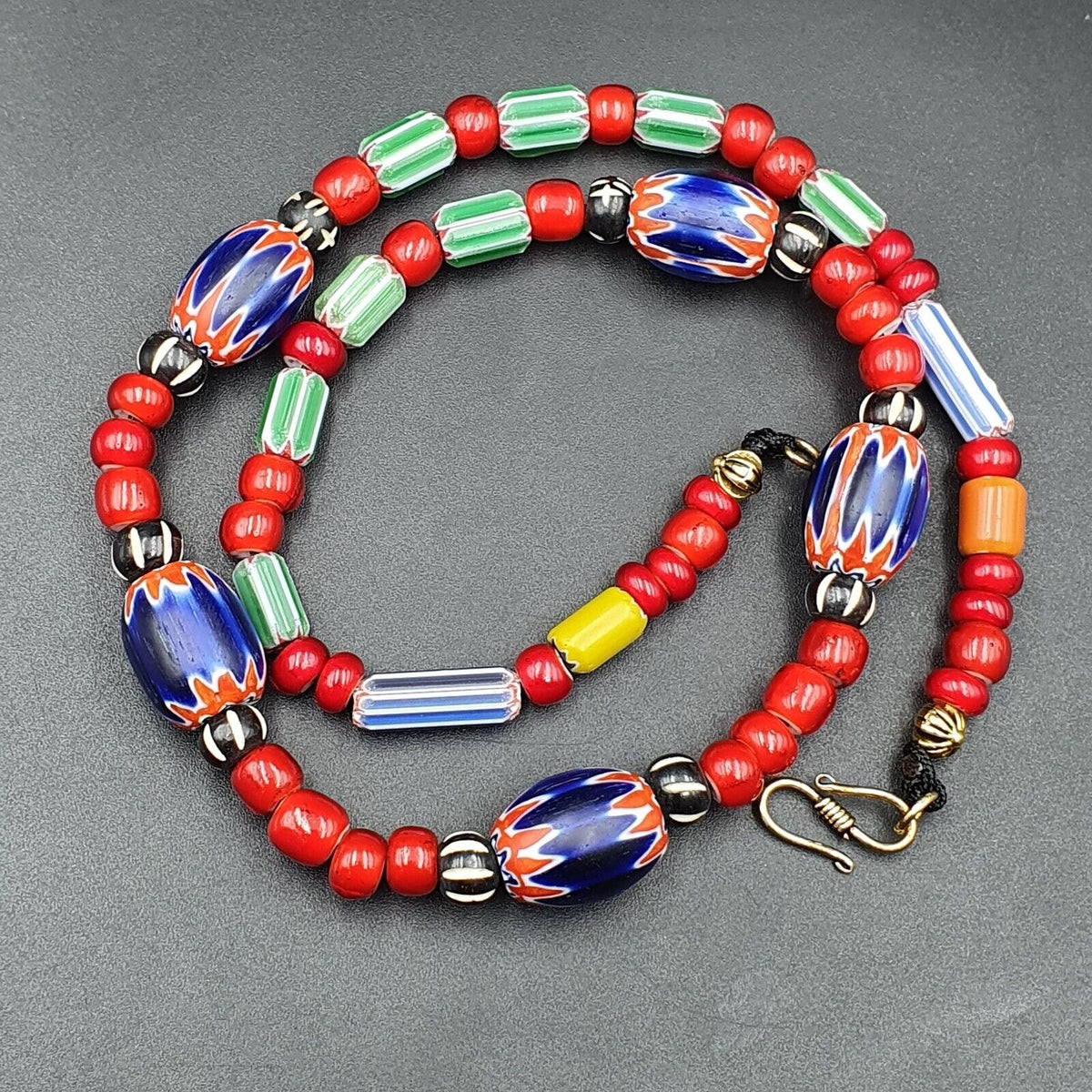 Vintage Venetian Style beads 7mm whiteheart Glass Chevron Beads Necklace