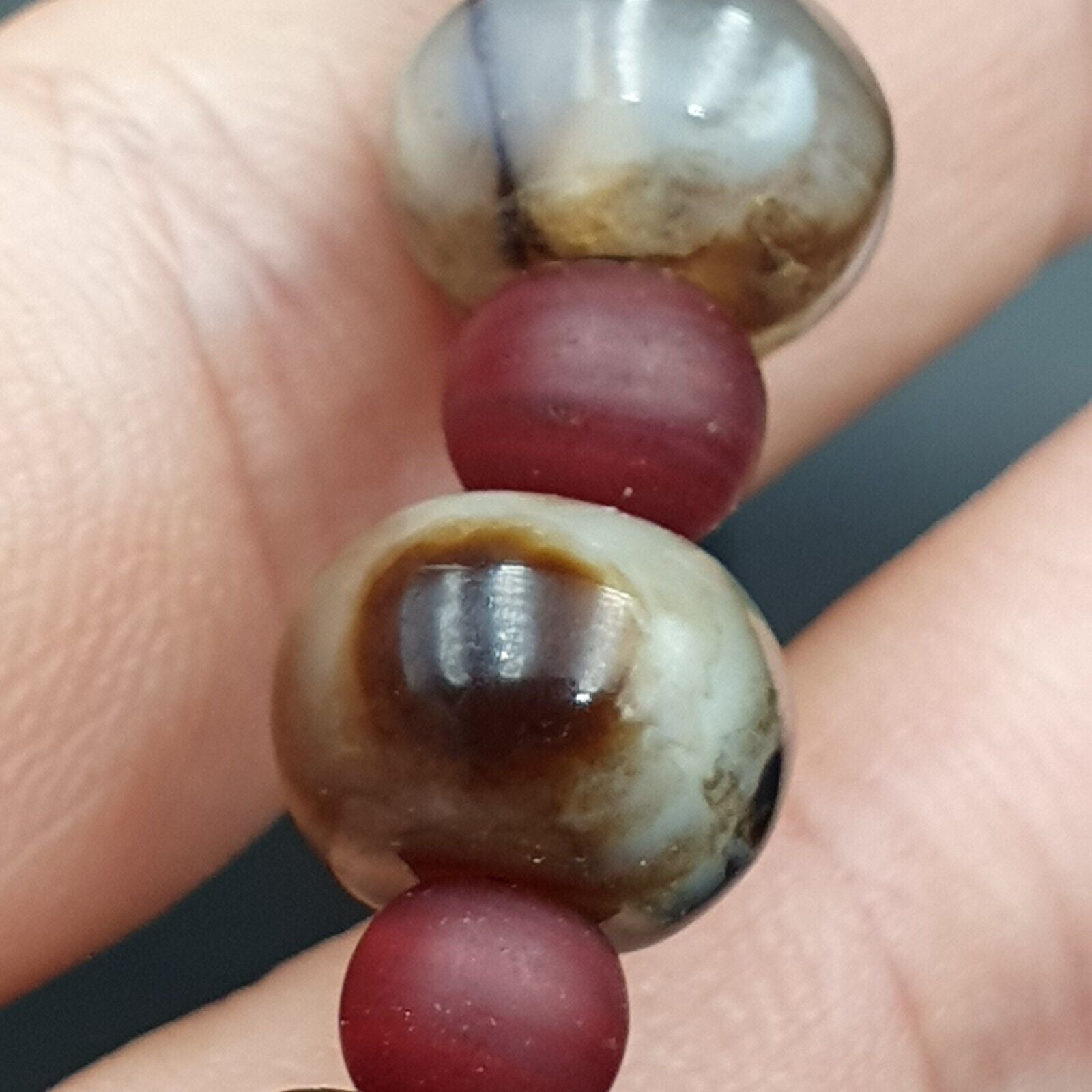 Suleimani Agate Beads Vintage Himalayan Indo Tibetan Eye Beads Necklace