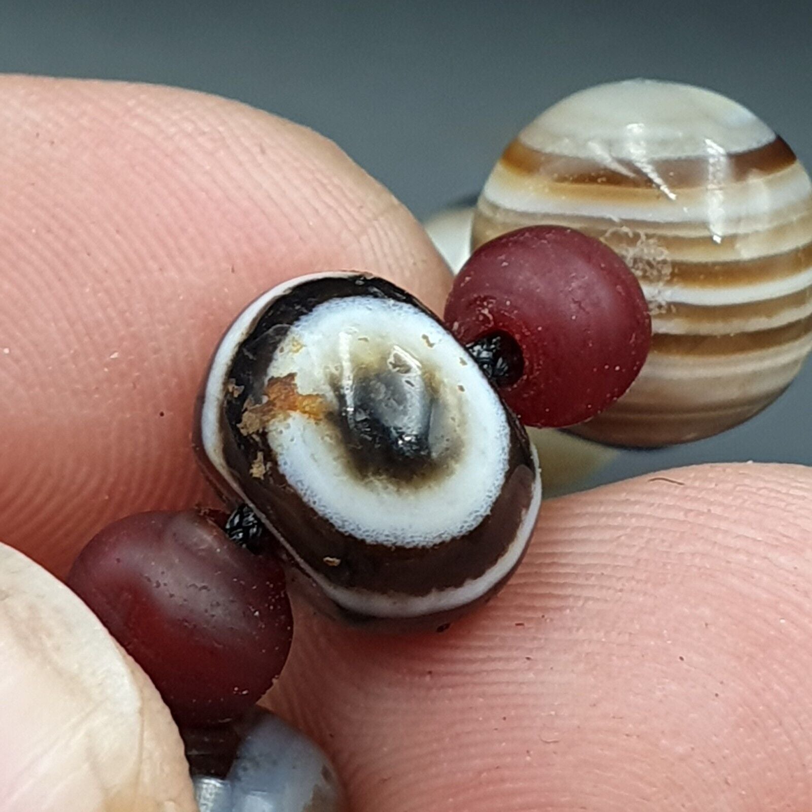 Suleimani Agate Beads Vintage Himalayan Indo Tibetan Eye Beads Necklace