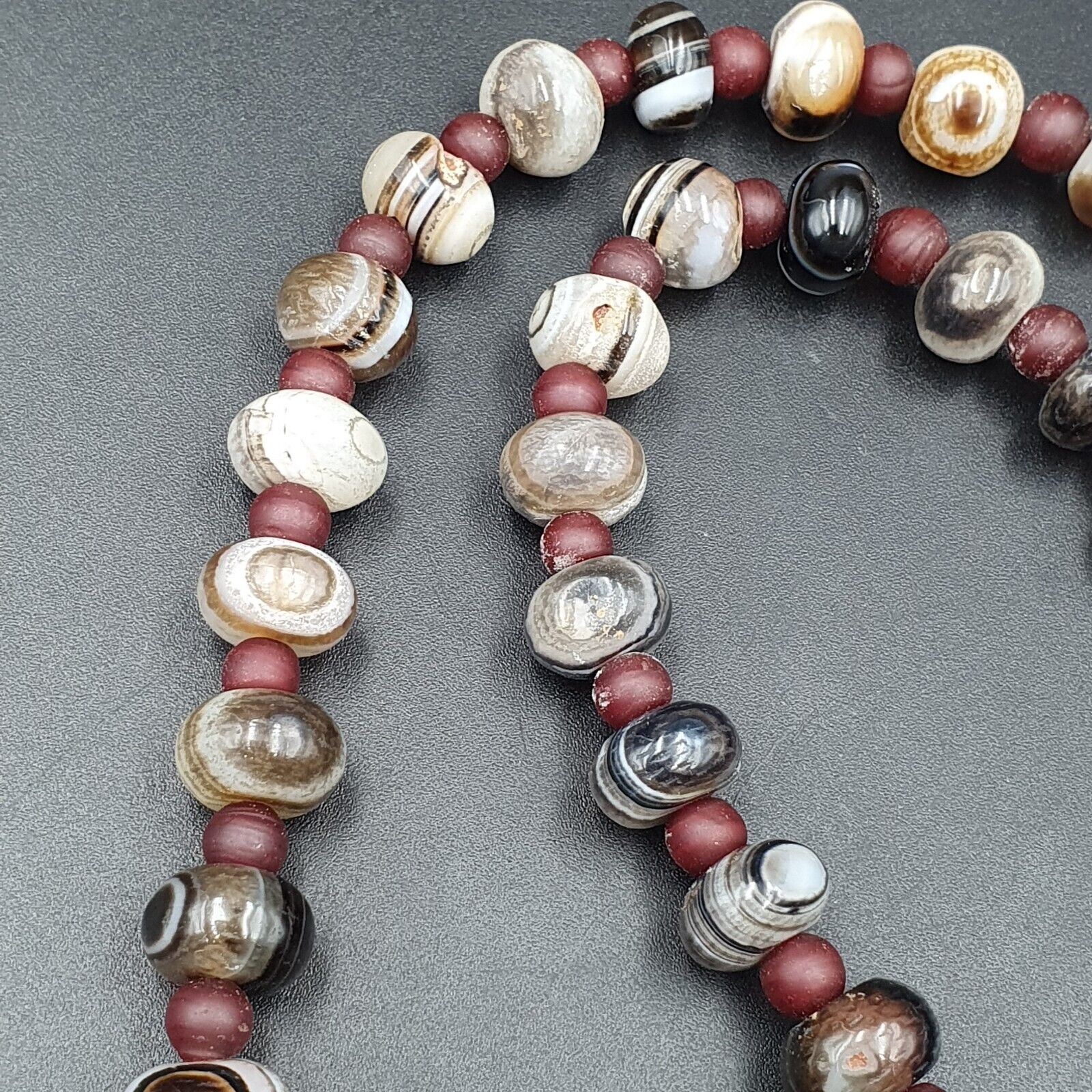 Suleimani Agate Beads Vintage Himalayan Indo Tibetan Eye Beads Necklace