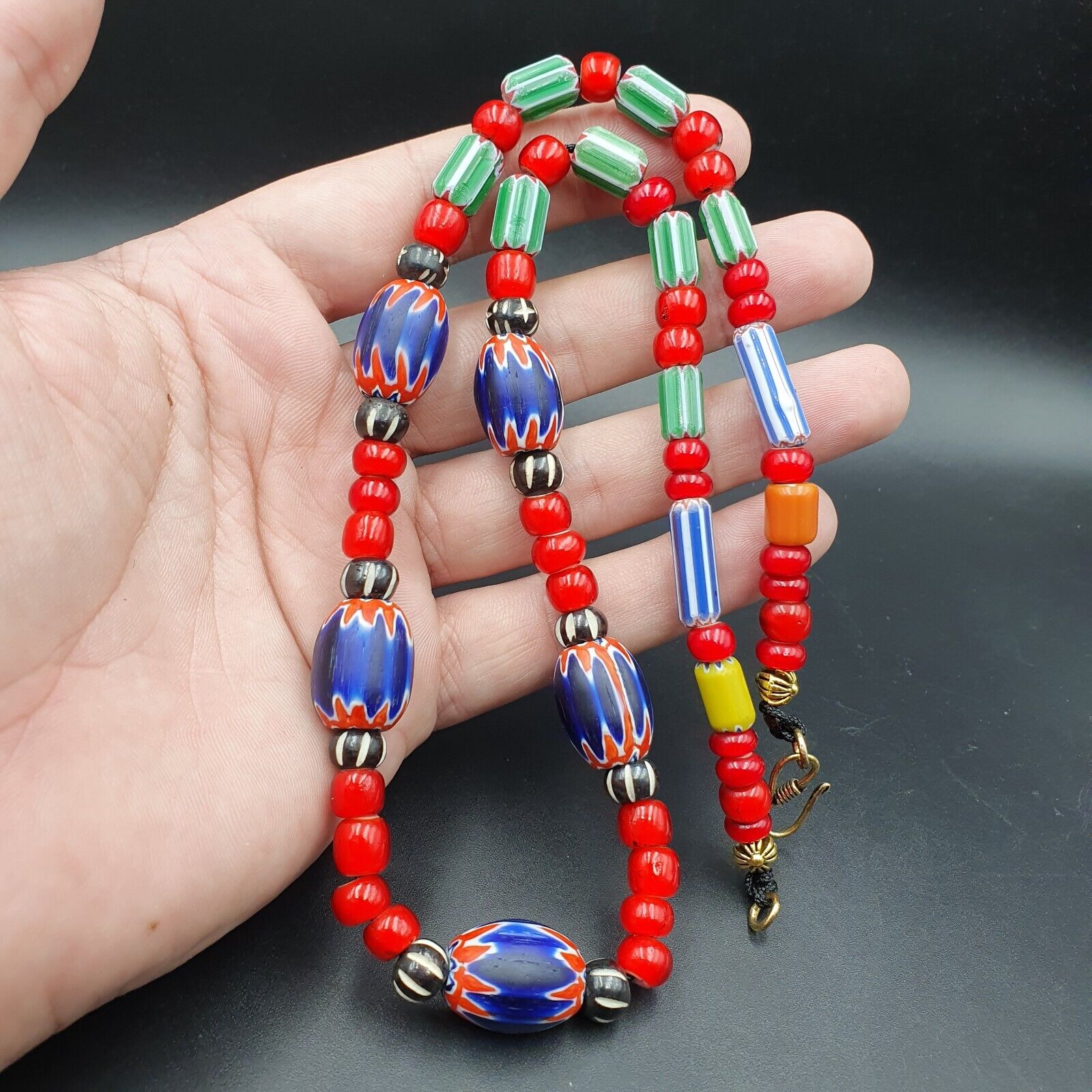 Vintage Venetian Style beads 7mm whiteheart Glass Chevron Beads Necklace