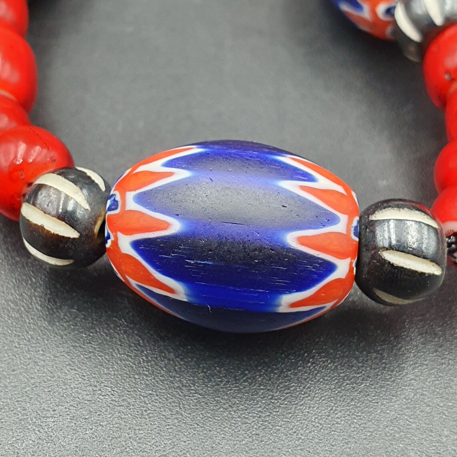 Vintage Venetian Style beads 7mm whiteheart Glass Chevron Beads Necklace