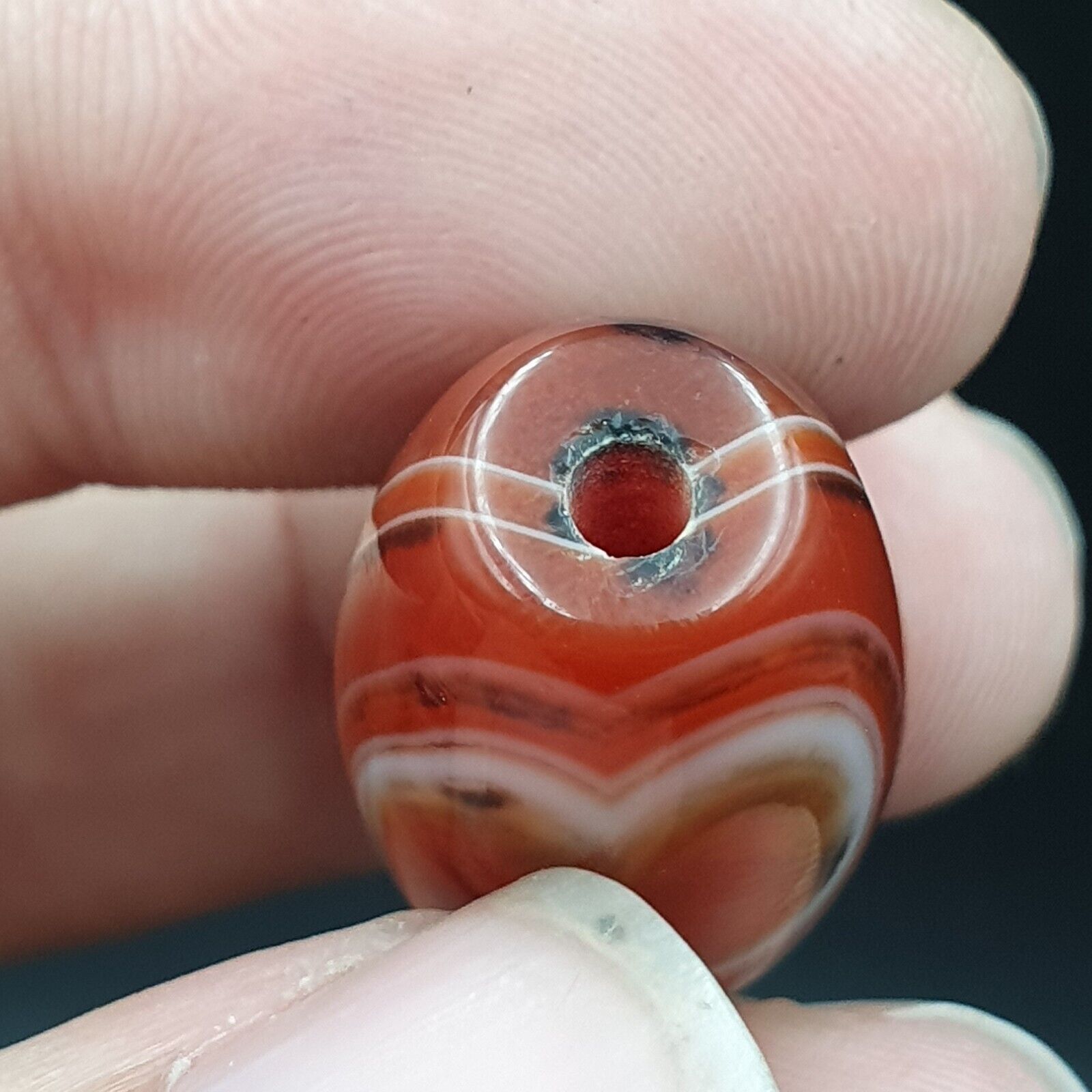 2 Red Agate Beads Vintage Himalayan Indo Tibetan Very Rare Patterns Amulet Beads