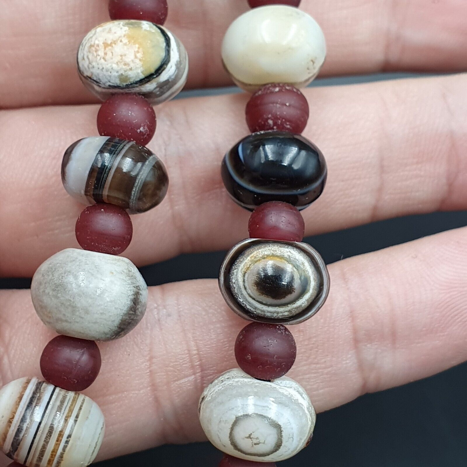 Suleimani Agate Beads Vintage Himalayan Indo Tibetan Eye Beads Necklace