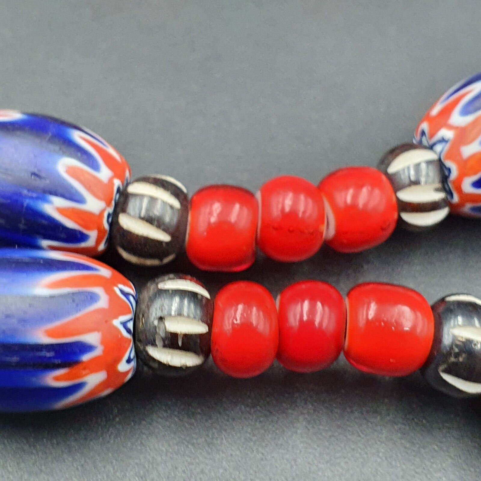 Vintage Venetian Style beads 7mm whiteheart Glass Chevron Beads Necklace