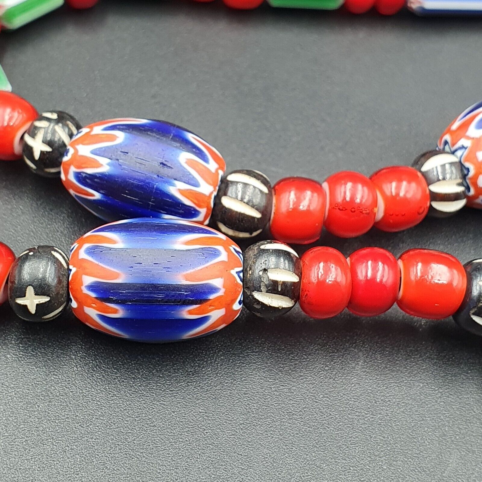 Vintage Venetian Style beads 7mm whiteheart Glass Chevron Beads Necklace