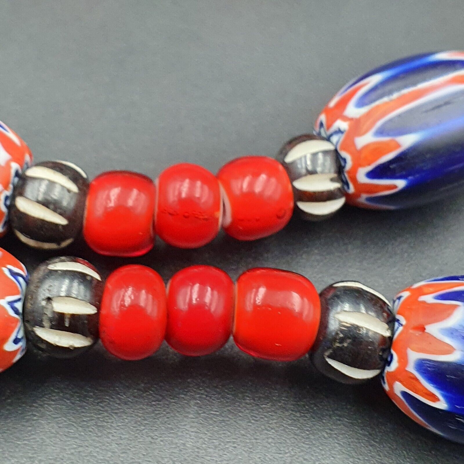 Vintage Venetian Style beads 7mm whiteheart Glass Chevron Beads Necklace