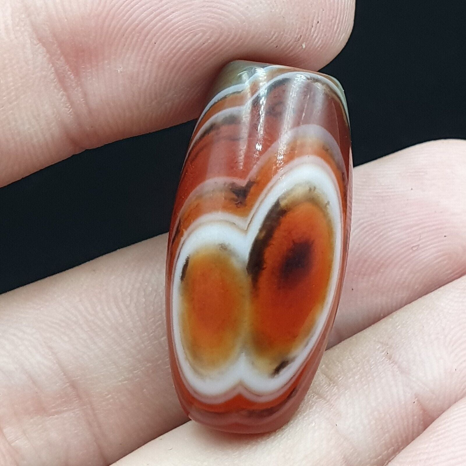 2 Red Agate Beads Vintage Himalayan Indo Tibetan Very Rare Patterns Amulet Beads