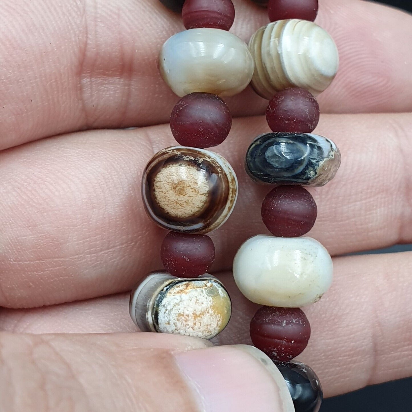 Suleimani Achat Perlen Vintage Himalaya Indo Tibetische Augenperlen Halskette