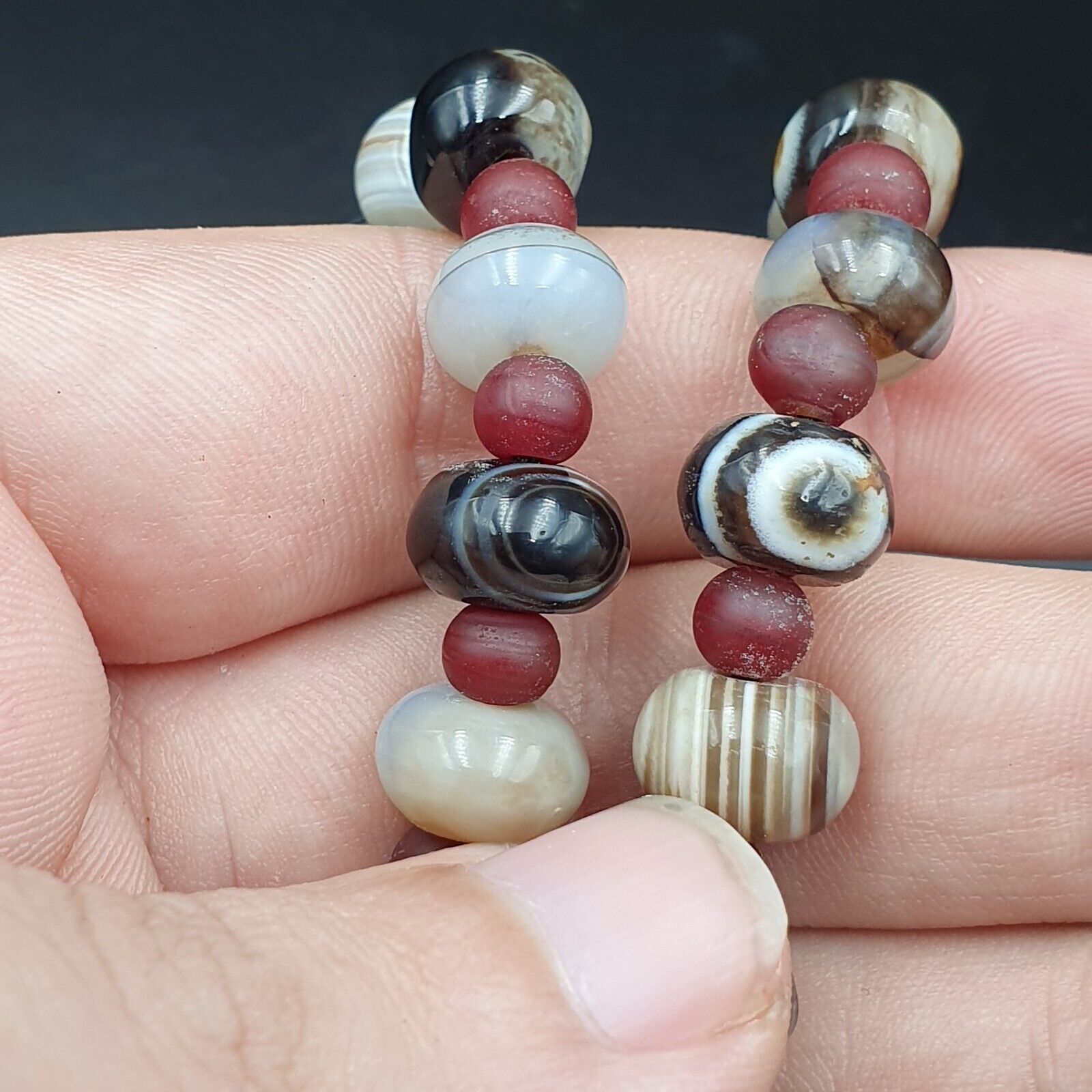 Suleimani Agate Beads Vintage Himalayan Indo Tibetan Eye Beads Necklace