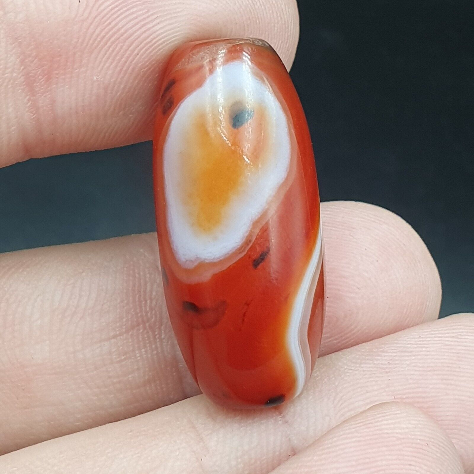 2 Red Agate Beads Vintage Himalayan Indo Tibetan Very Rare Patterns Amulet Beads