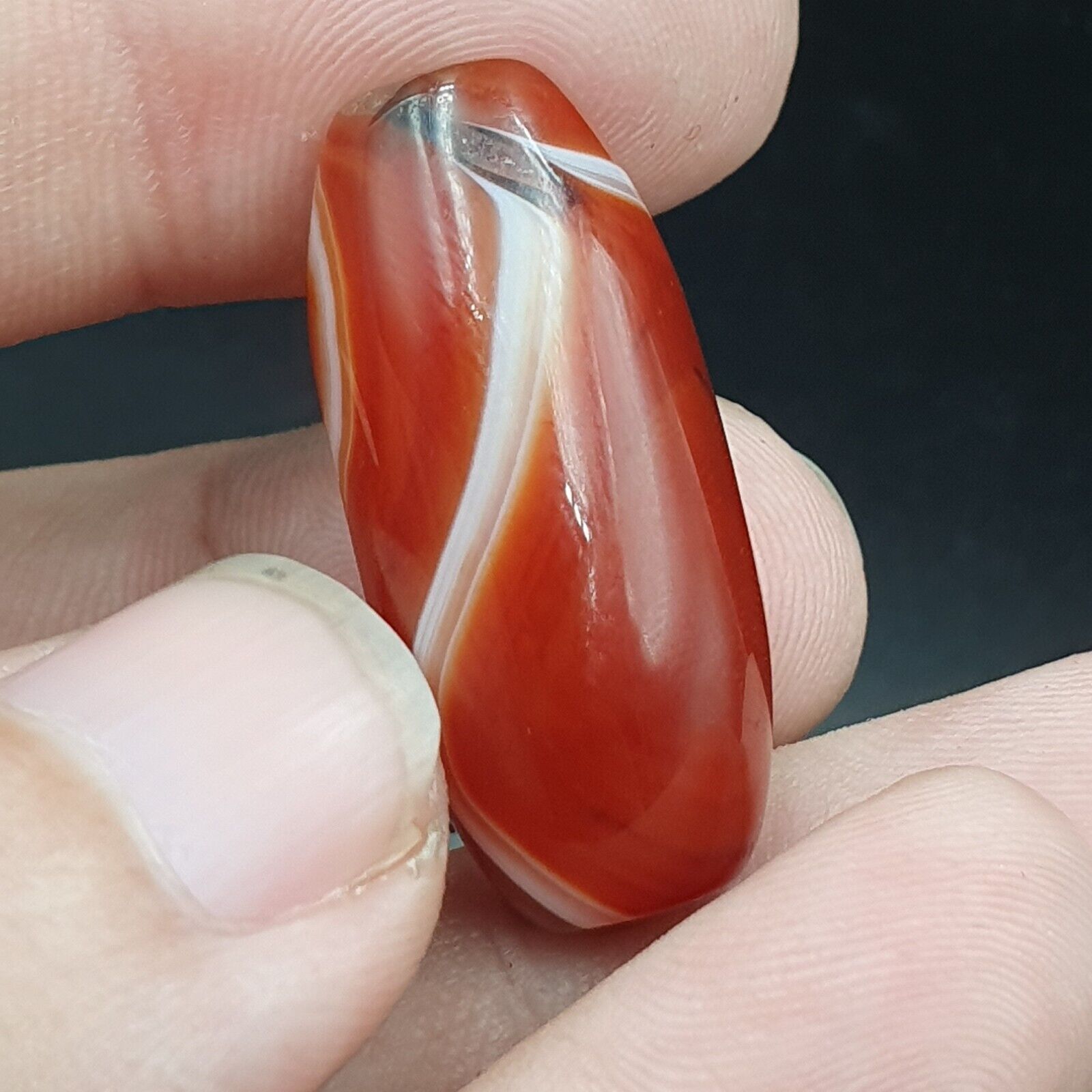 2 Red Agate Beads Vintage Himalayan Indo Tibetan Very Rare Patterns Amulet Beads