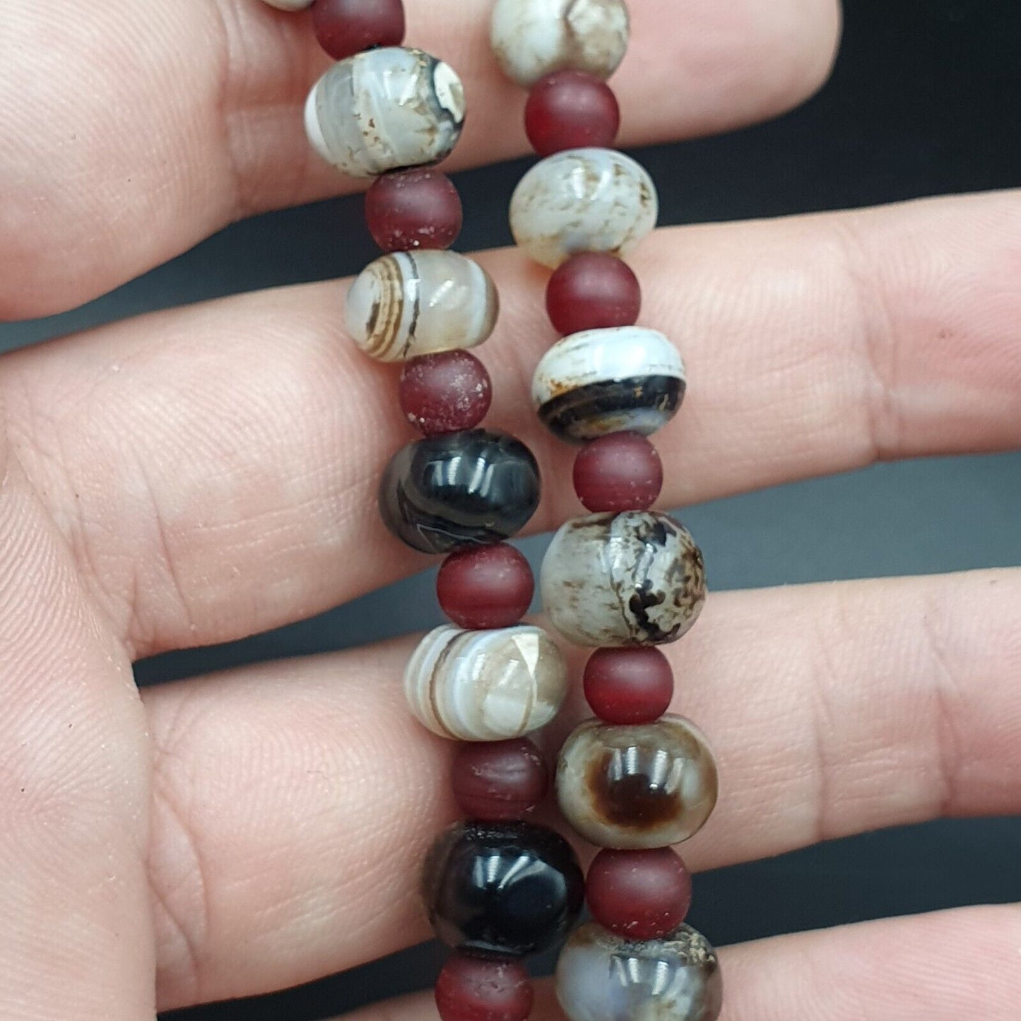 Suleimani Achat Perlen Vintage Himalaya Indo Tibetische Augenperlen Halskette