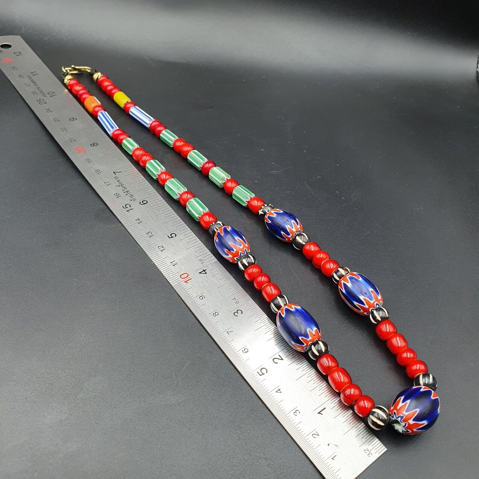 Vintage Venetian Style beads 7mm whiteheart Glass Chevron Beads Necklace