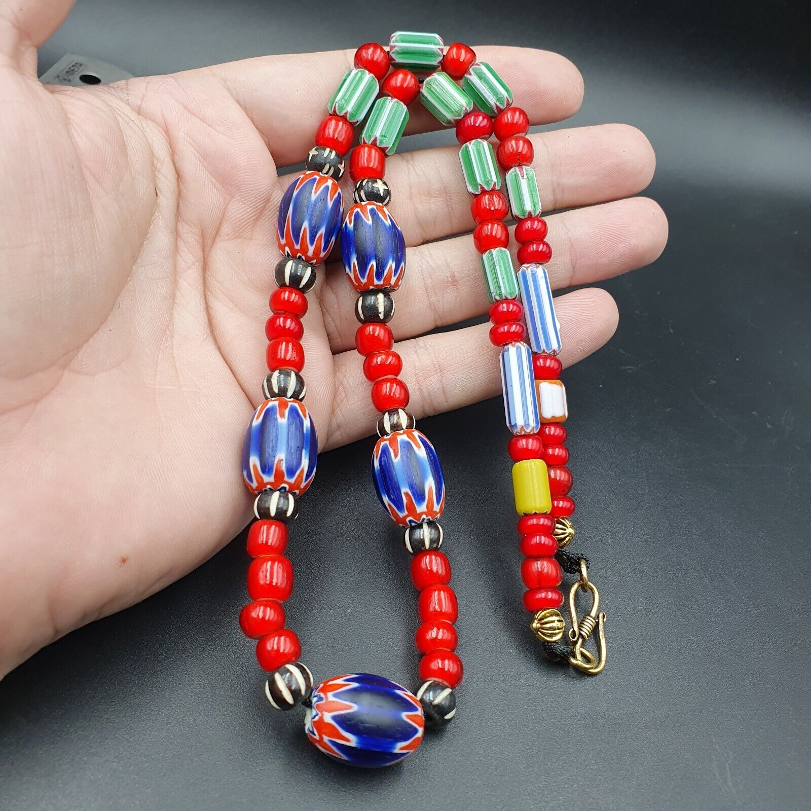 Vintage Venetian Style beads 7mm whiteheart Glass Chevron Beads Necklace